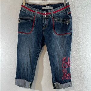 ECKO RED Vintage Women's Blue Capri Denim Jeans With Zipper Pockets Size 11
